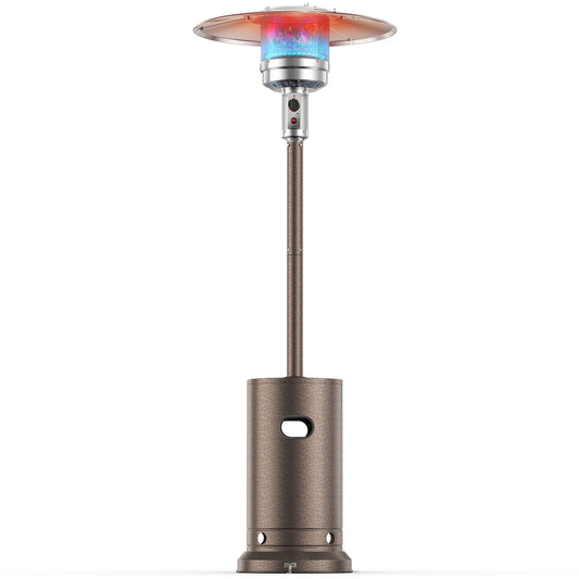 Freestanding Patio Heater, 48,000 BTU Outdoor Propane Heater with Wheel Kit, Tip-Over Safety Valve, Stainless Steel Burner & One-Button Ignition (Bronze)