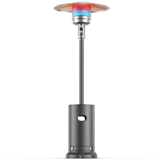 Freestanding Patio Heater, 48,000 BTU Outdoor Propane Heater with Wheel Kit, Tip-Over Safety Valve, Stainless Steel Burner & One-Button Ignition (Gray)