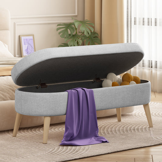 Modern 43.5" Storage Ottoman Bench for Bedroom, Living Room, Entryway - Upholstered Polyester with Solid Wood Legs, Grey