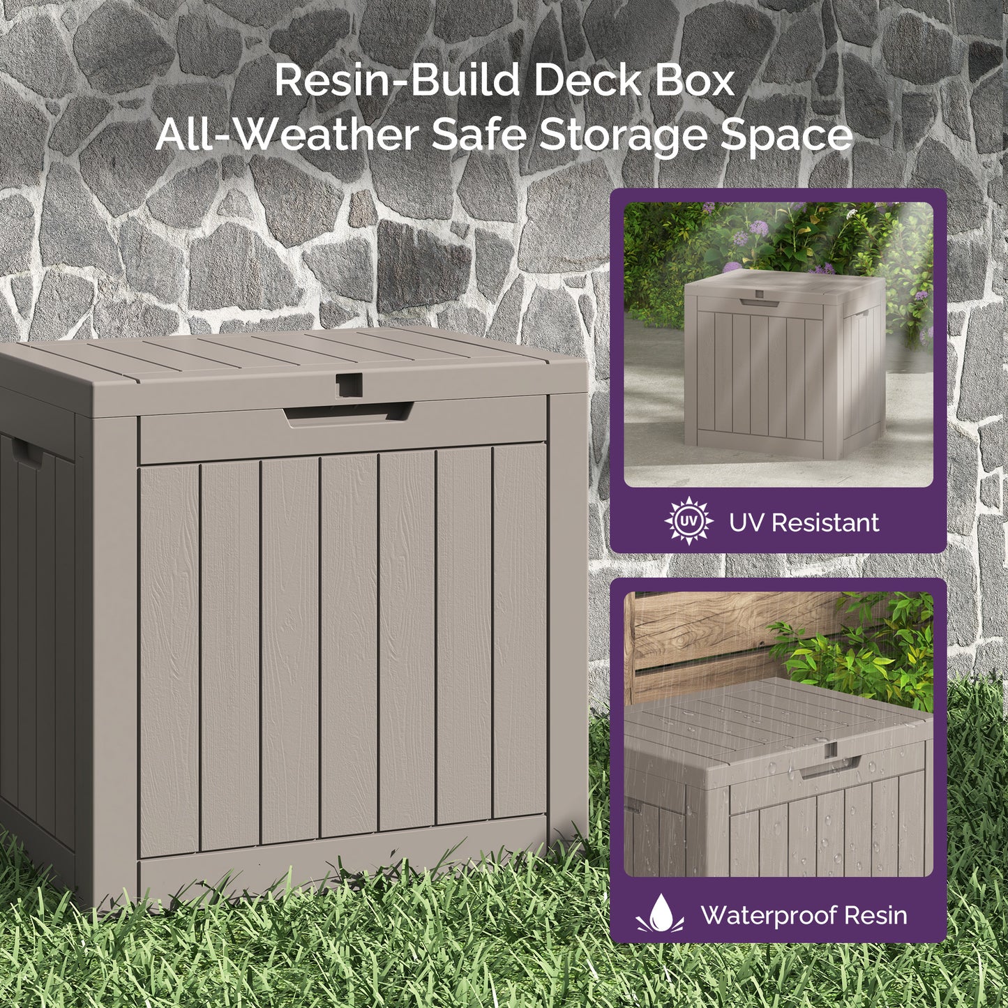 30 Gallon Deck Box - Waterproof Resin Outdoor Storage, Lockable, UV Resistant, Patio Seating & Storage Ottoman, Grey