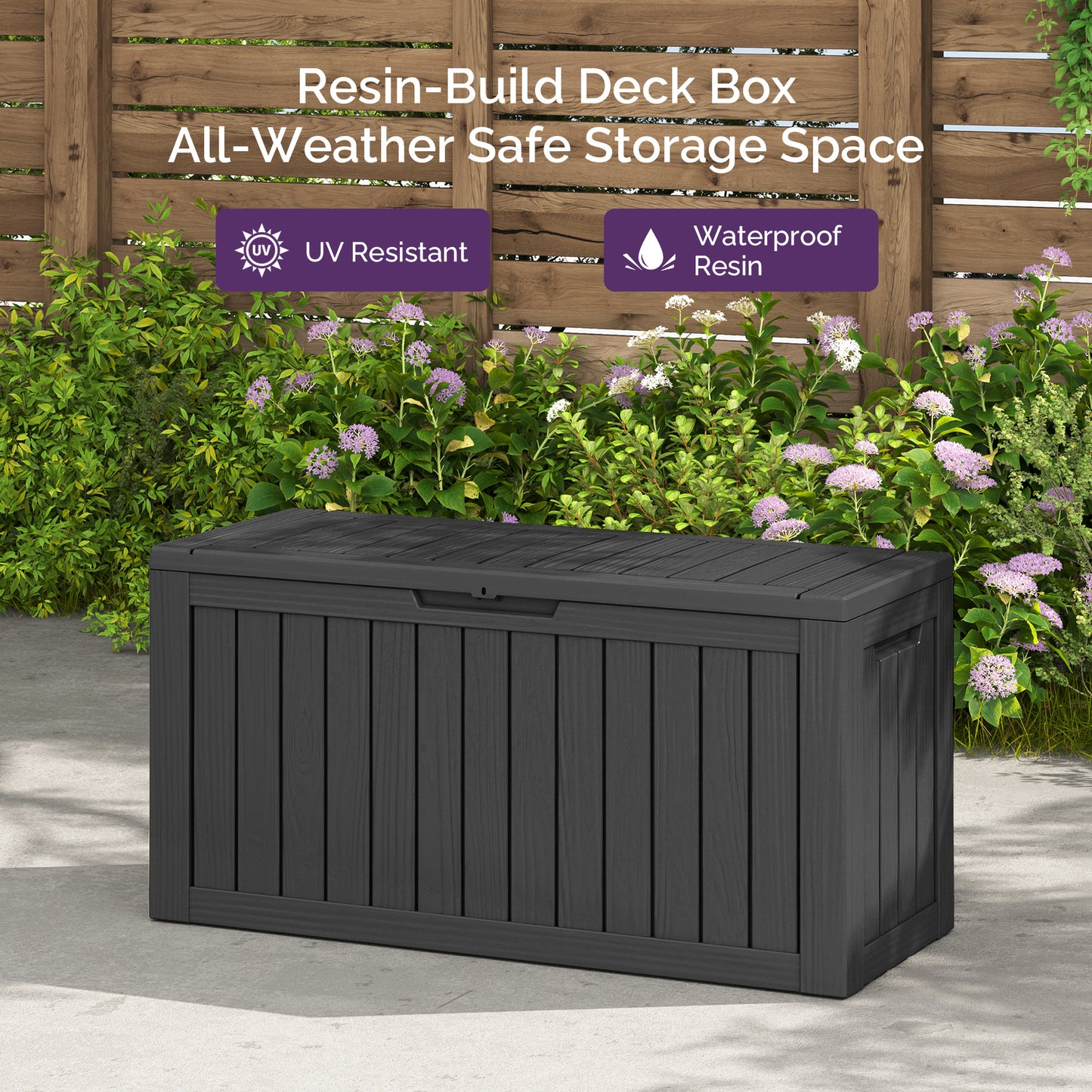 80 Gallon Outdoor Storage Box - Waterproof Resin Deck Box with Gas Strut, Lockable, UV Resistant, for Patio Cushions, Pool Supplies, Black