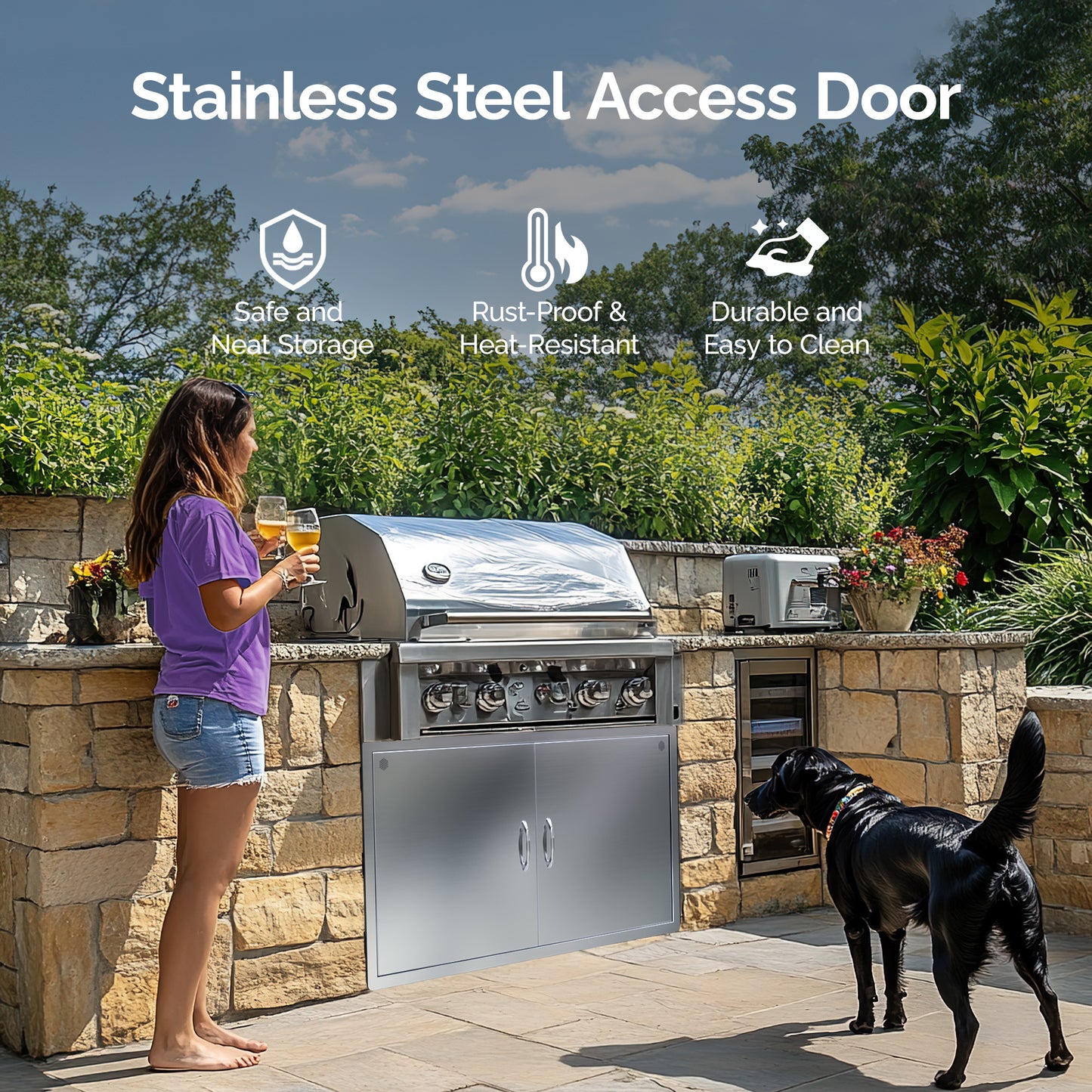 Double Access Door, Stainless Steel Outdoor Kitchen Access Door, All-Weather BBQ Door, Safe Storage for Grilling Station, Kitchen Sink, Bathroom Cabinet