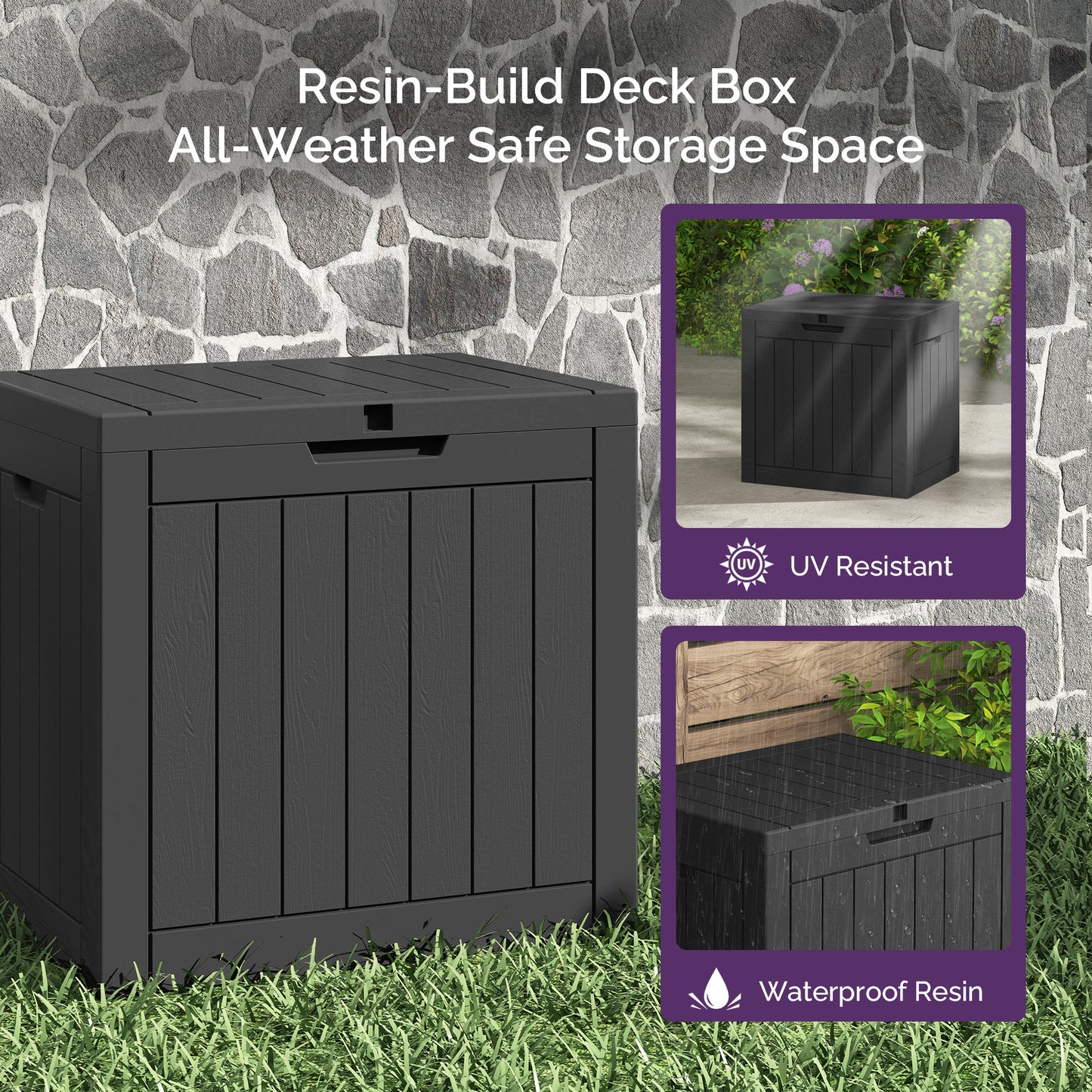 30 Gallon Deck Box - Waterproof Resin Outdoor Storage, Lockable, UV Resistant, Patio Seating & Storage Ottoman, Black