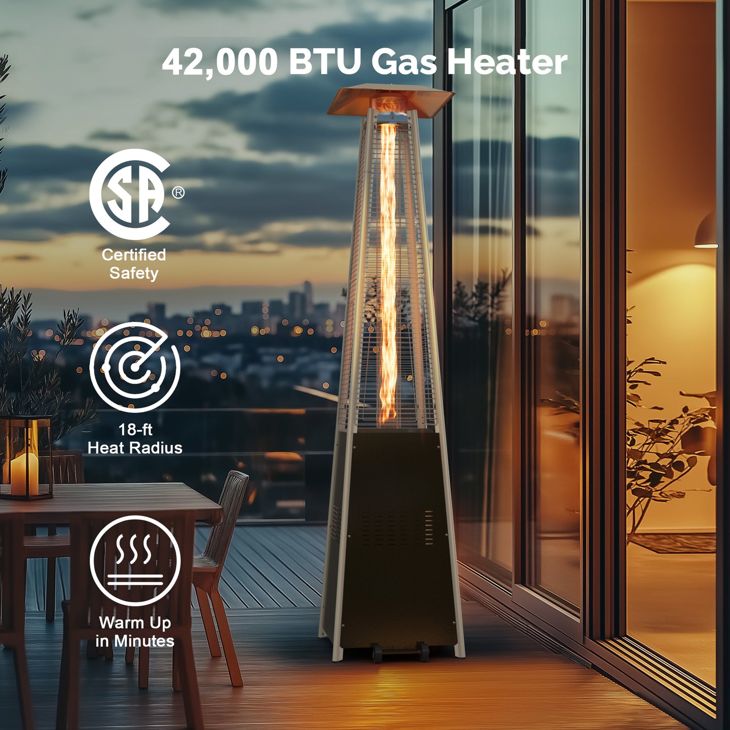 42,000 BTU Pyramid Patio Heater, Outdoor Backyard Gas Heater for Commercial & Residential Use with Tip-Over Safety Valve, Compatible with Standard 20-Lb Tank (Not Included)