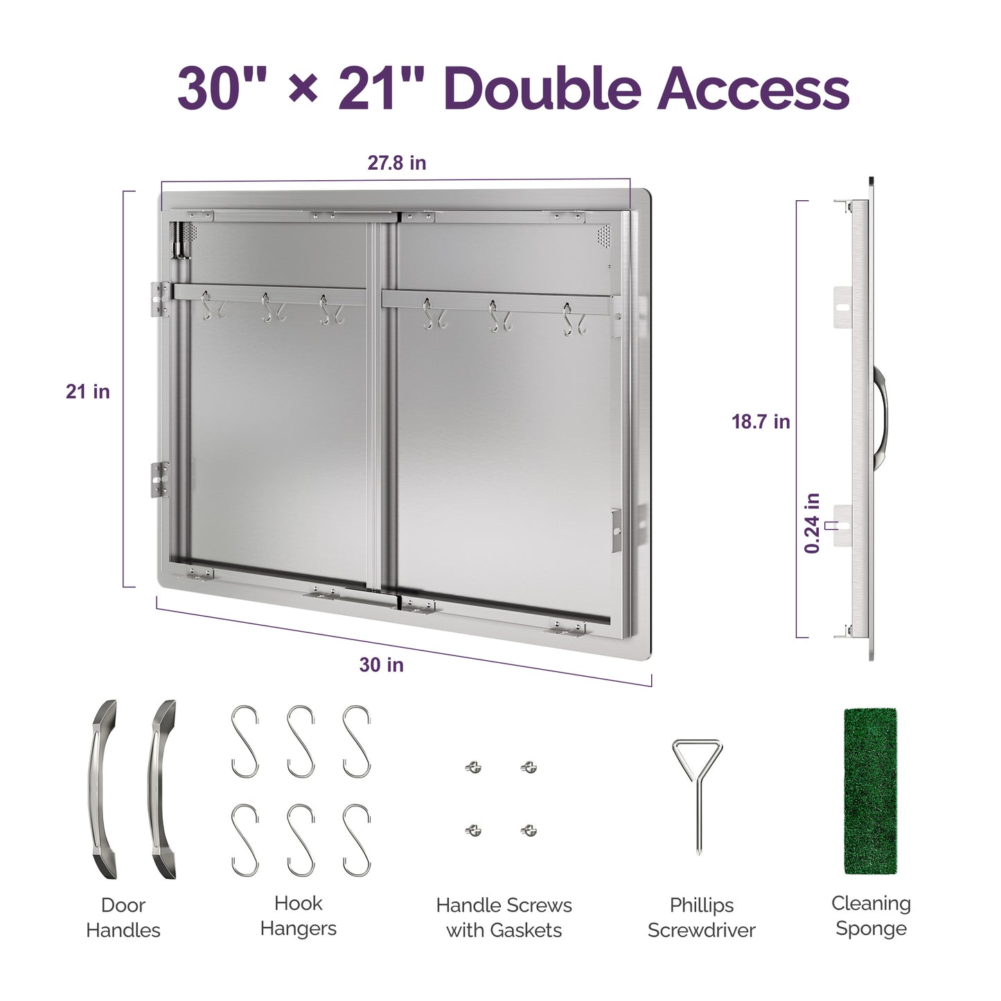 Double Access Door, Stainless Steel Outdoor Kitchen Access Door, All-Weather BBQ Door, Safe Storage for Grilling Station, Kitchen Sink, Bathroom Cabinet