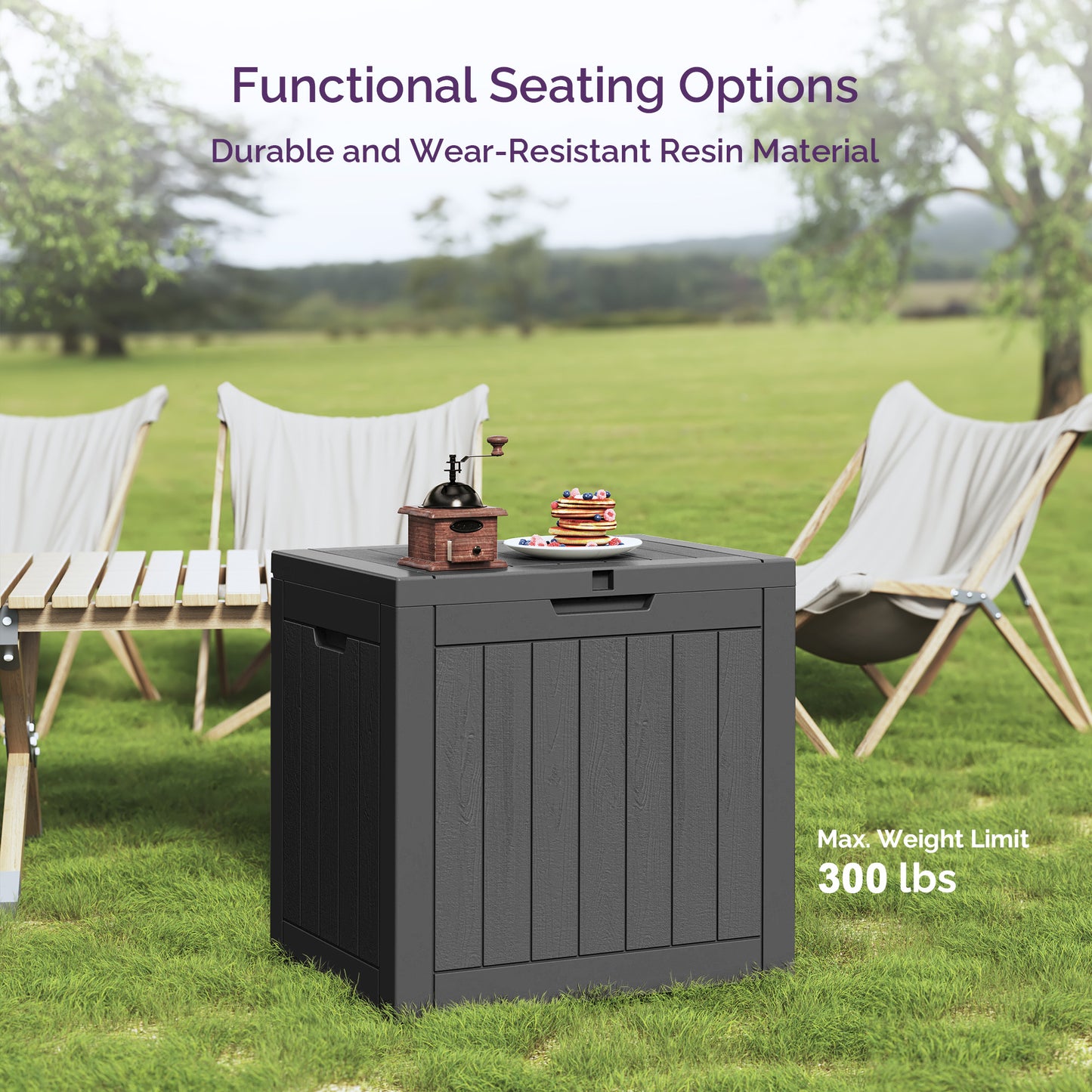 30 Gallon Deck Box - Waterproof Resin Outdoor Storage, Lockable, UV Resistant, Patio Seating & Storage Ottoman, Black