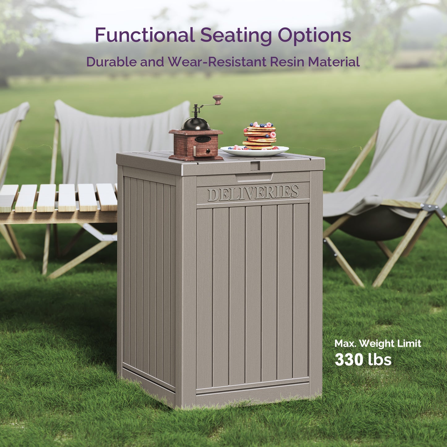 48 Gallon Deck Box - Waterproof Resin Outdoor Storage, Lockable, UV Resistant, Patio Seating & Storage Ottoman, Grey