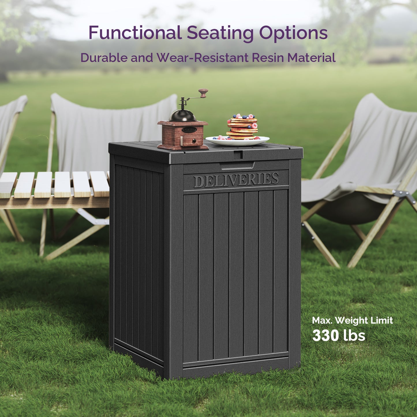 48 Gallon Deck Box - Waterproof Resin Outdoor Storage, Lockable, UV Resistant, Patio Seating & Storage Ottoman, Black