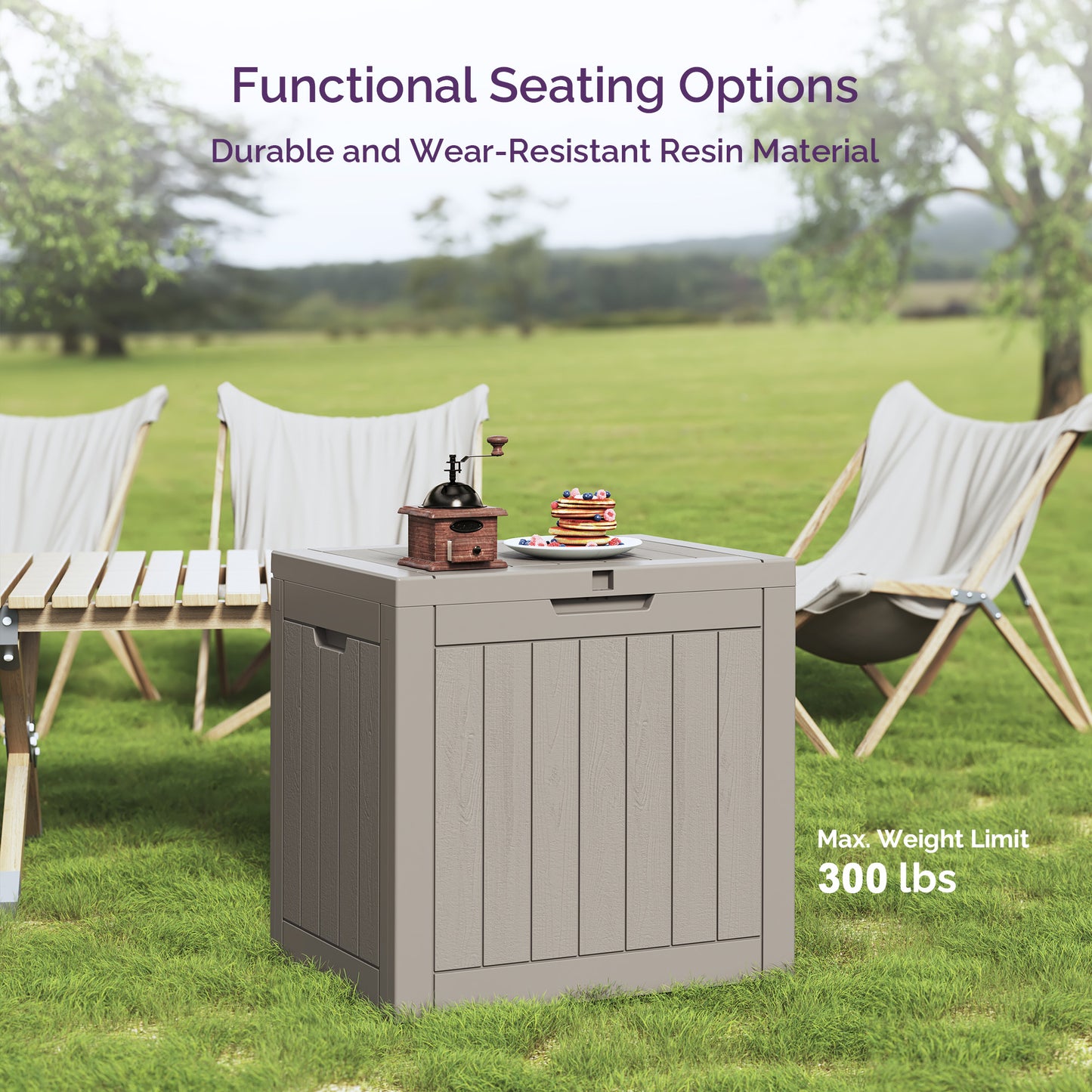 30 Gallon Deck Box - Waterproof Resin Outdoor Storage, Lockable, UV Resistant, Patio Seating & Storage Ottoman, Grey