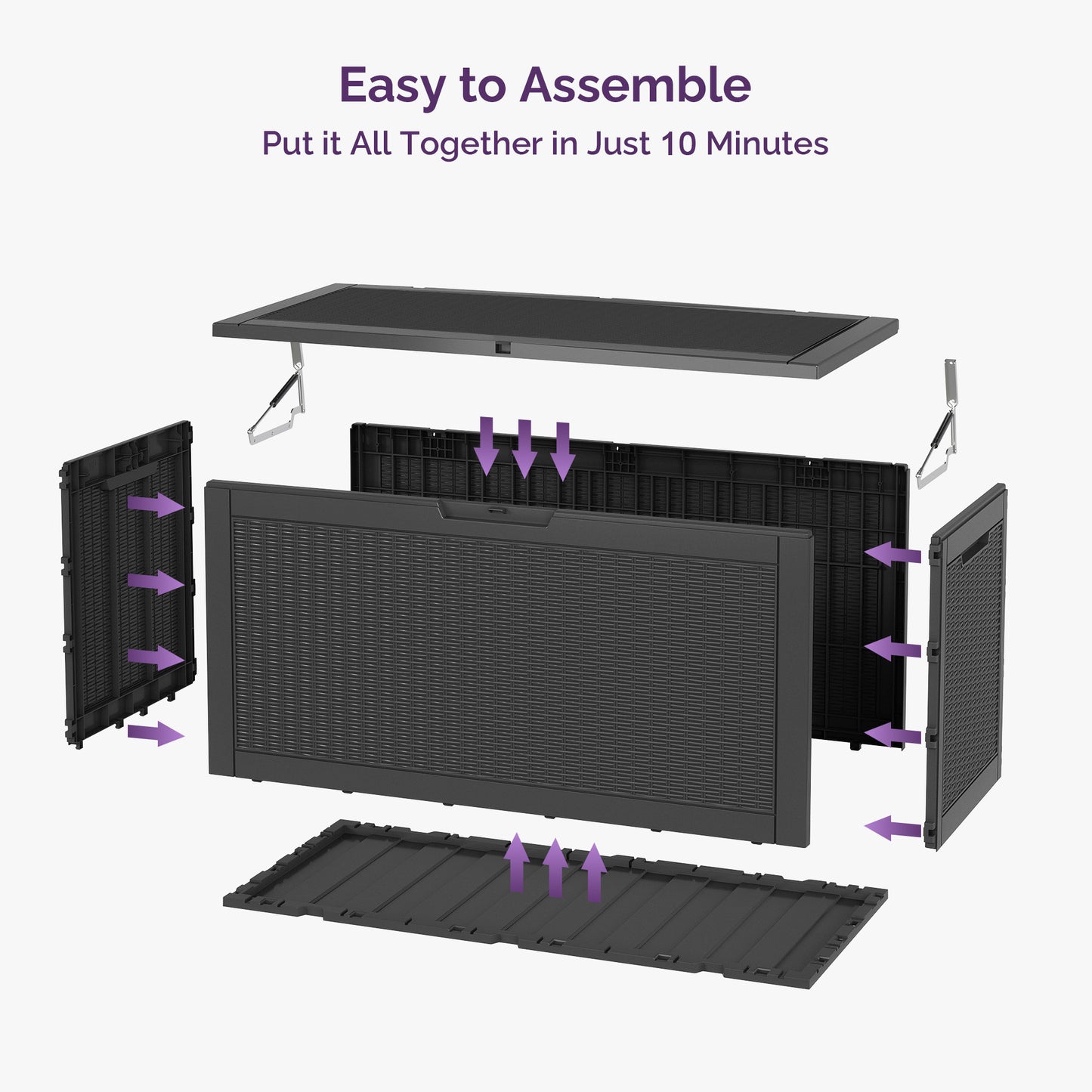 100 Gallon Outdoor Storage Box - Waterproof Resin Deck Box with Gas Strut, Lockable, UV Resistant, for Patio Cushions, Pool Supplies, Black