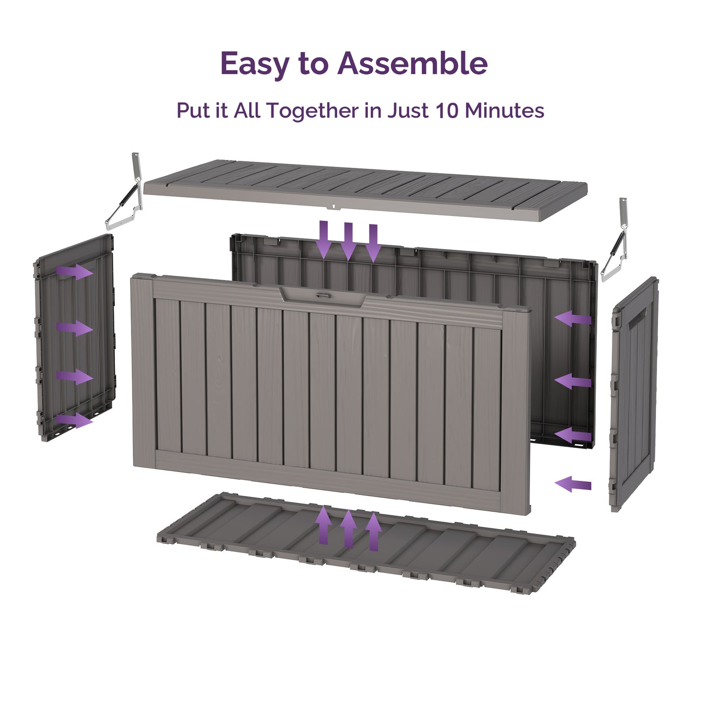 80 Gallon Outdoor Storage Box - Waterproof Resin Deck Box with Gas Strut, Lockable, UV Resistant, for Patio Cushions, Pool Supplies, Grey