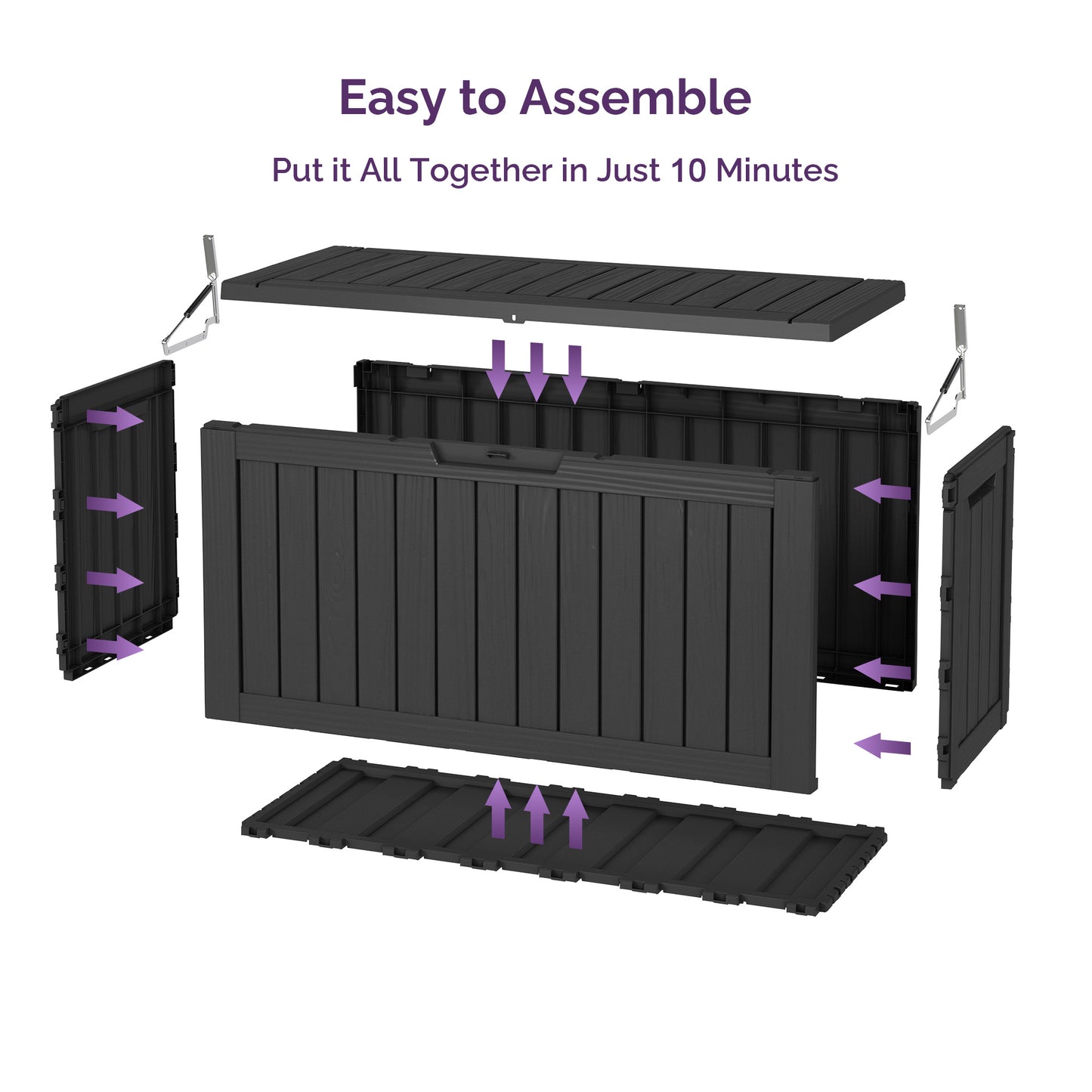 80 Gallon Outdoor Storage Box - Waterproof Resin Deck Box with Gas Strut, Lockable, UV Resistant, for Patio Cushions, Pool Supplies, Black